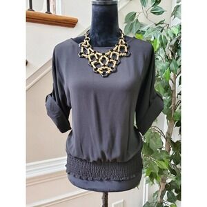 Michael Kors Women Black Polyester Round Neck 3/4 Sleeve Top Blouse Size Medium